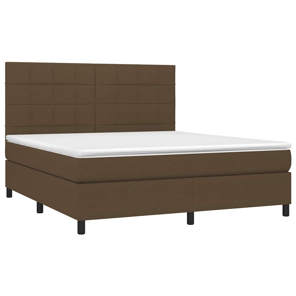 Box Spring Bed with Mattress & LED Dark Brown 160x200 cm Fabric