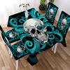 Blue Skull Tablecloth Gothic Tablecloth Black and White Watercolor Decorative Tablecloth Washable Stain Proof Tablecloth