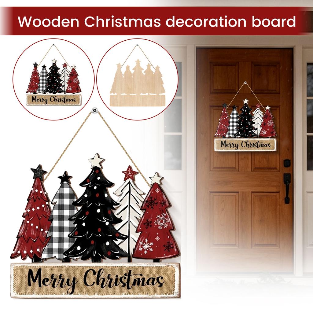 Двусторонняя плоская деревянная рождественская подвесная табличка для украшения стены праздничного дома