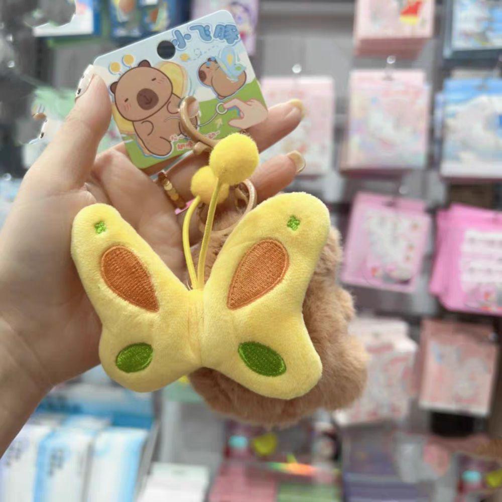 Cartoon Plush Capybara Keychain Pull Butterfly Car Keyring Funny Capybara Dolls Pendant  Bag Decor