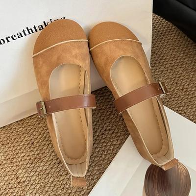 Модные женские туфли-лоферы из замши и кожи, женская обувь в стиле ретро с мягкой подошвой, удобные балетки в корейском стиле с круглым носком, повседневная обувь