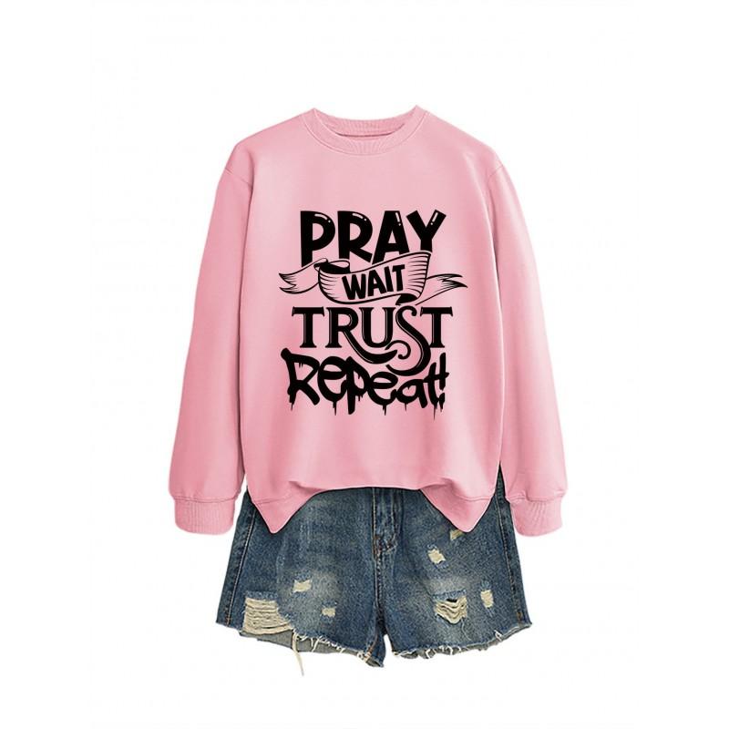 Womens Loose Fit Hooded Sweatshirt Letter Print Casual Top