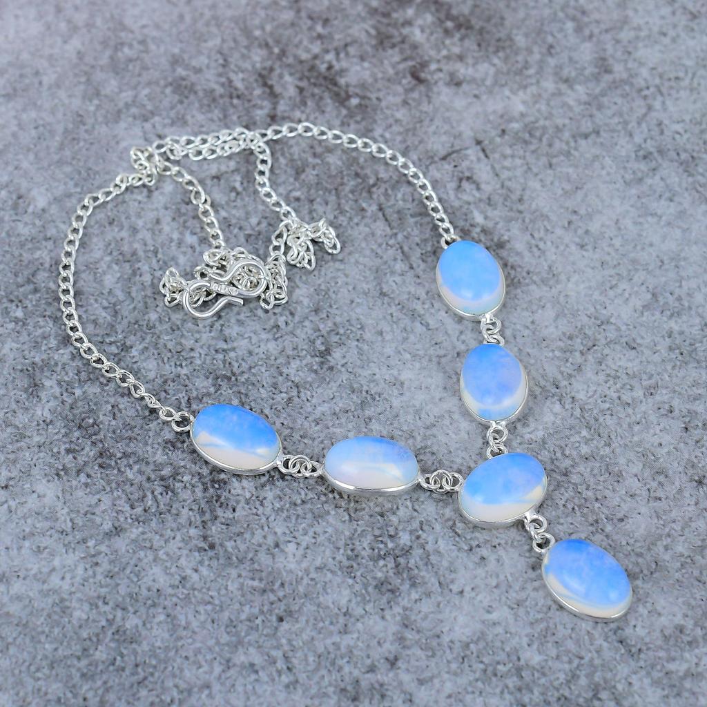 Молочный Опал Драгоценный Камень Ручной Работы Ювелирное Изделие из Серебра 925 пробы Ожерелье 18" M-405