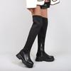 Women's Over The Knee Boots Females Side Zipper Leather and Elastic Fabric Non-Slip Round Toe Flat Platform Thigh High Boots