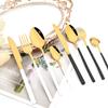 Jankng 16 шт. черные столовые приборы с золотой строчкой, набор посуды из нержавеющей стали, кухонный домашний набор столовых приборов в западном стиле, нож, вилка, ложки, набор посуды