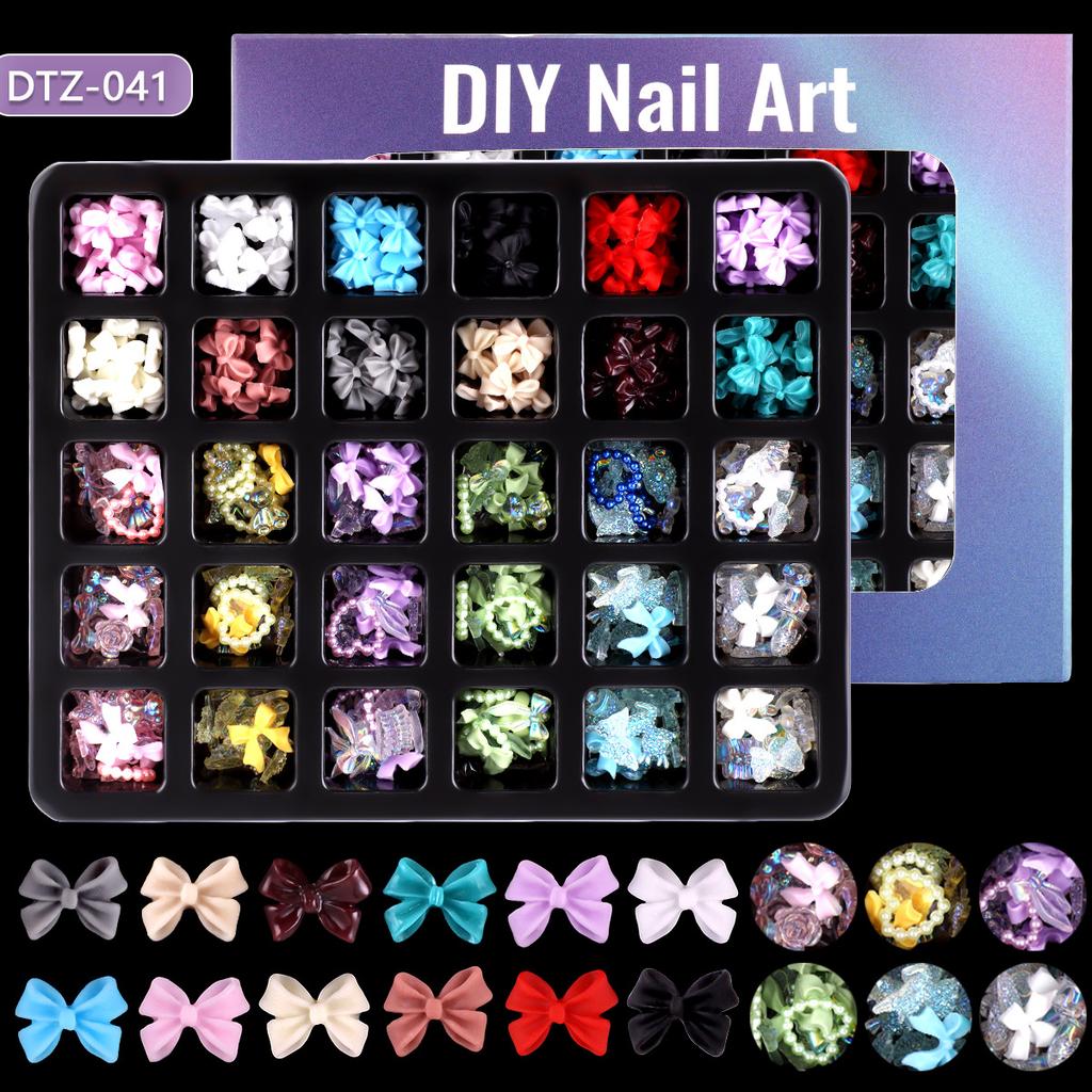 30 Grid Resin Bow Japanese Nail Jewelry Black And White Streamer Bow Three-Dimensional Simple Patch