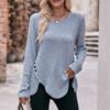 Women's Solid Color T-shirt Long Sleeve Brushed Button Round-Neck