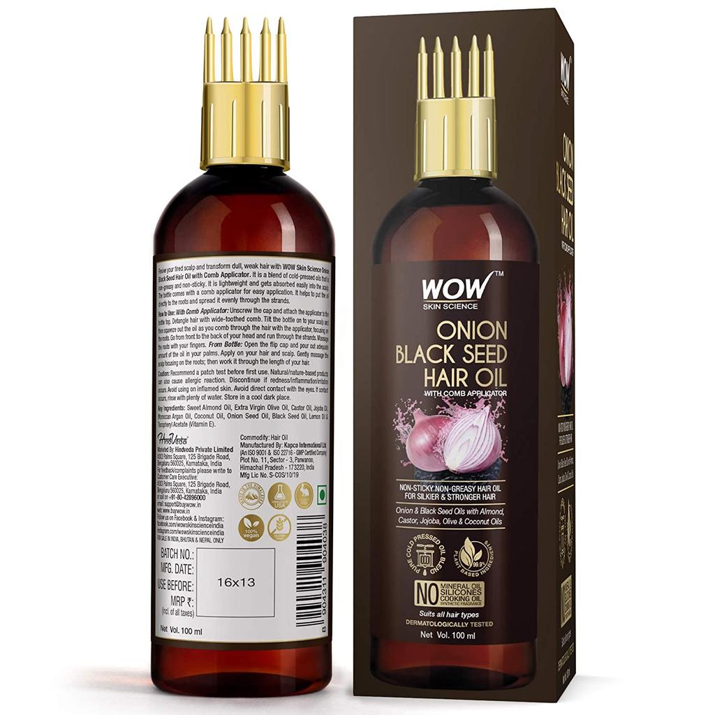 WOW skin Science Onion Black Seed Hair Oil with Comb Applicator, 100ml+WOW Skin Science Onion Black Seed Hair Oil, 200ml