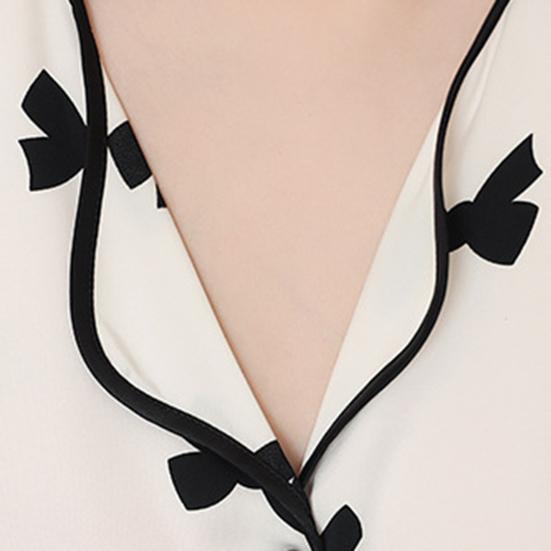 2 шт./компл. Сатиновые пижамы с принтом бантиков, V-образным вырезом на пуговицах, больших размеров, рубашка с длинным рукавом, брюки с эластичной талией и широкими штанинами