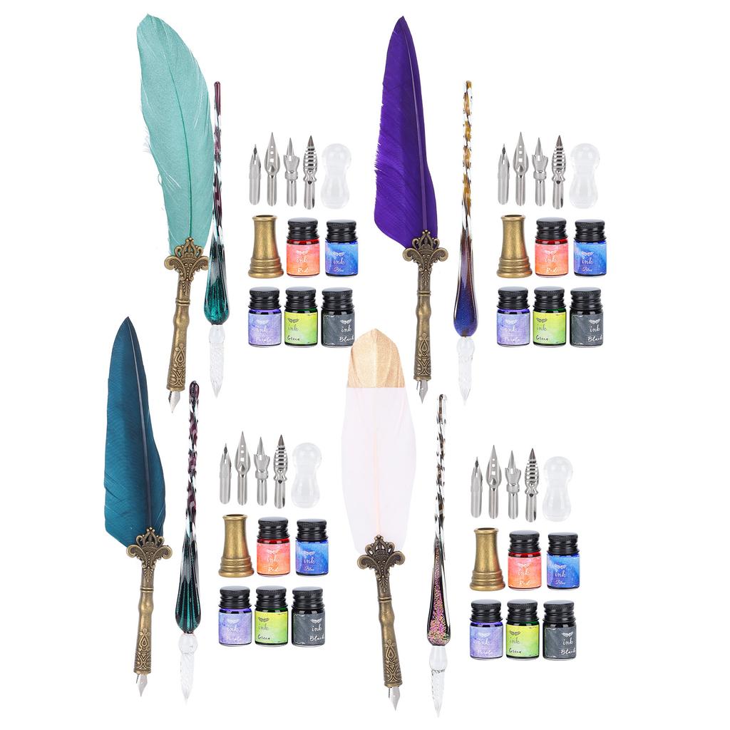 Calligraphy Pen Set Glass Ink Fountain Pen with Replaceable Nib Writing Gift Box Kit