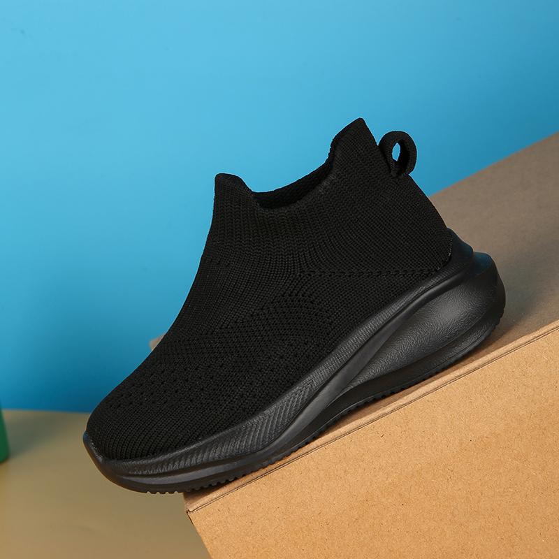 Children's High Top Socks Sports Shoes, Solid Color Knitted Sleeves, Breathable Outdoor Walking Sports Shoes