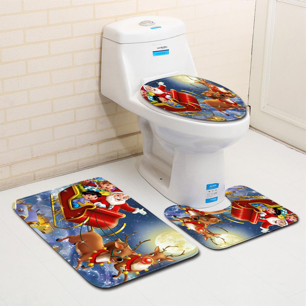 Рождественский коврик для ванной, туалетный трехпредметный набор