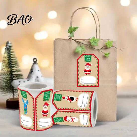 Writable Christmas Labels 250PCS/Roll Tags, Self Adhesive with Writing Surface, Present Sealing Stickers Seasonal Packaging for Decorative Envelopes