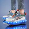 Детская спортивная обувь с подсветкой, перезаряжаемые двухрядные четырехколесные коньки, походная обувь, спортивная обувь для досок