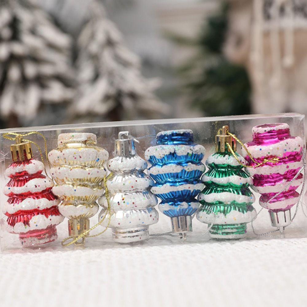 6pcs/box Plastic Painted Cedar Christmas Tree Ornament Colorful Xmas Hanging Ornament  DIY Crafts
