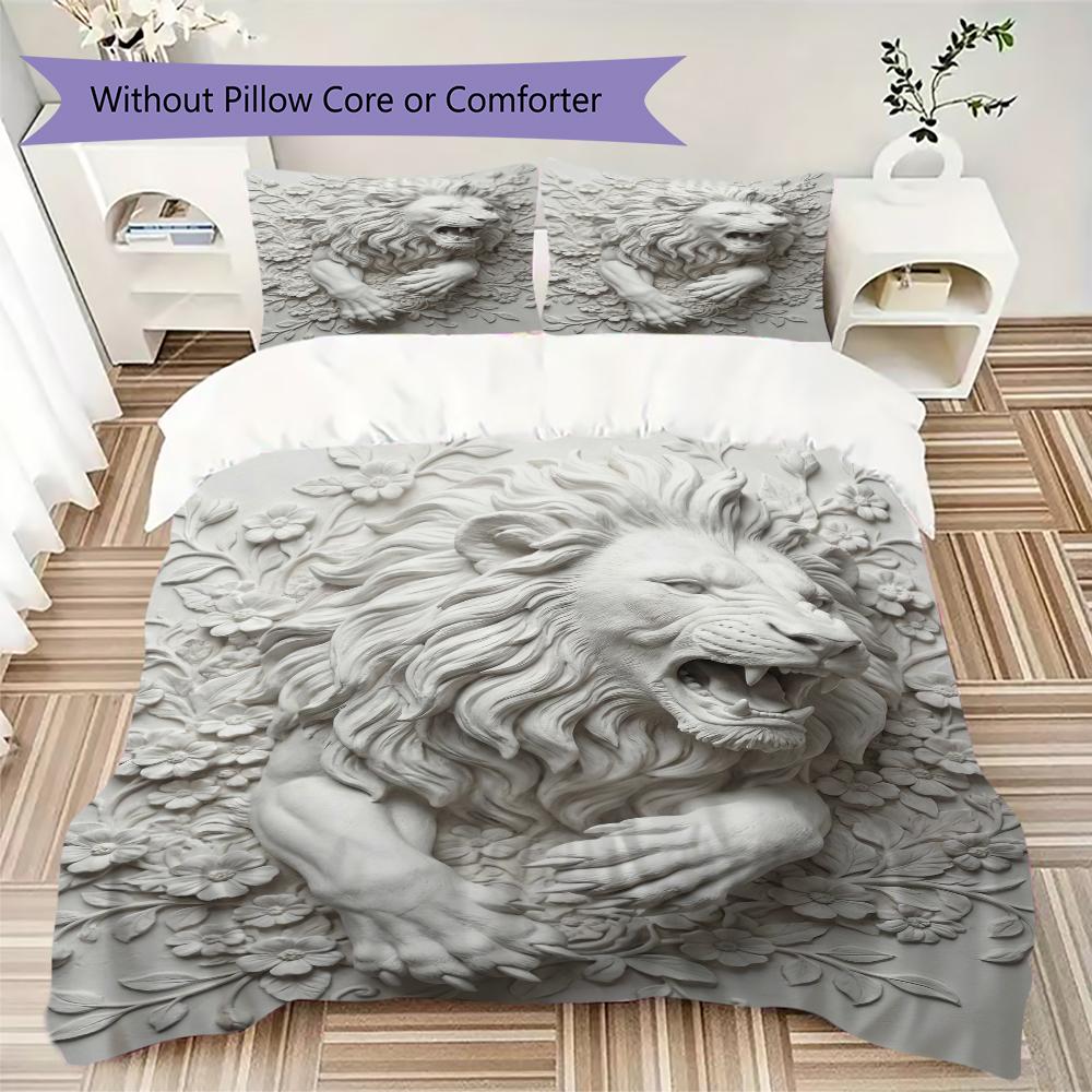 Lion Animal Pattern Bedding uilt Set uilt Cover Pillowcase Home Decoration Birthday Gift (1 * duvet cover + 2 * pillowcase without core)72