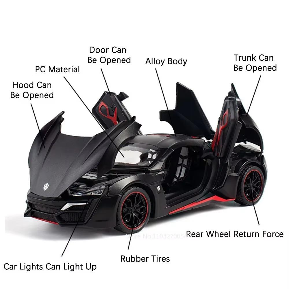 Scale 1:24 Camaro Lykan Sports Car Model Toy Diecast Metal Music Light Pull Back Miniature Supercar Models Good Gift for Friends