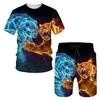 The Tiger 3D Printed T-Shirt/Suit Summer Short Sleeved O-Neck Men's Beach Pants 2 Pcs Set Couple Sportswear Swimming Shorts