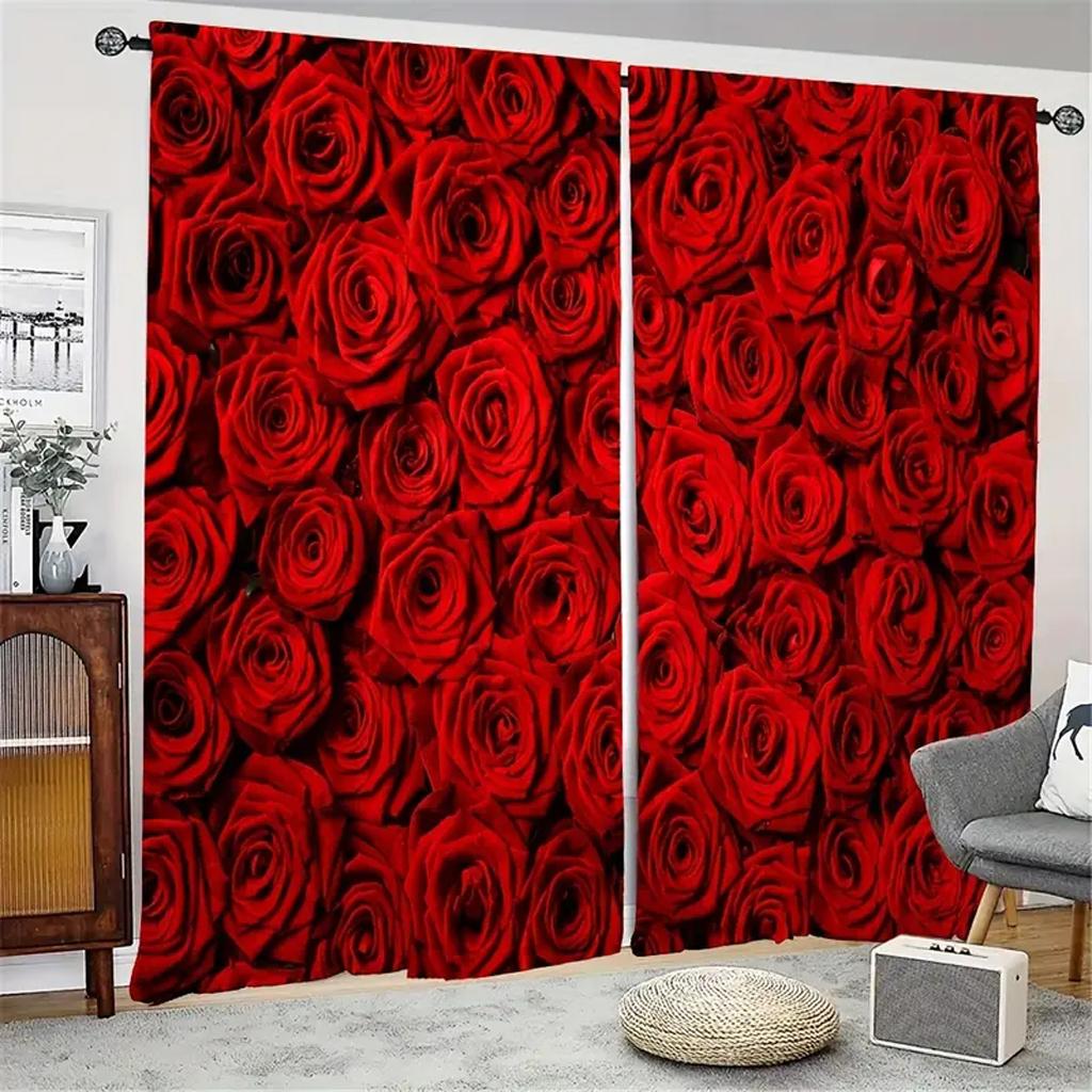 New Modern Style Butterfly Rose 3D Digital Printed Thin Curtain for Boys Girls Room Bedroom Window Curtain 2 Pieces Rod Pocket