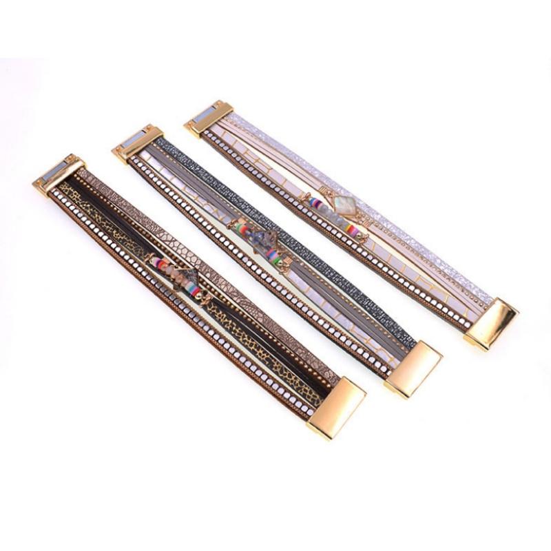 Кожаный браслет Crystal Wrap Bohemia Bangle Женский ювелирный аксессуар