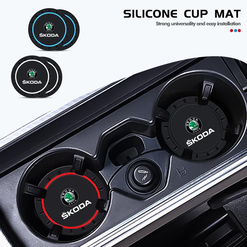 KEOW9 2pcs Silicone Car Coaster Water Cup Bottle Holder Mat Anti-Slip Pad For Skoda Fabia 1 2 Octavia a7 RS Superb Rapid Yeti Karoq