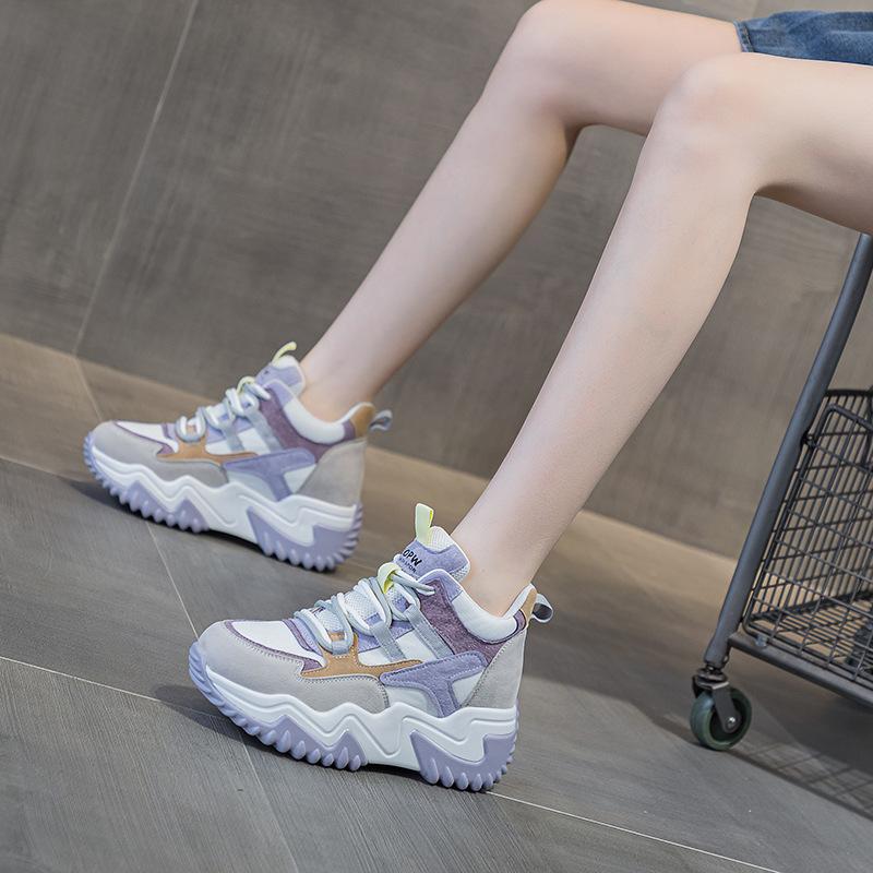 Frosted Leather Inner Height-increasing Dad Shoes 2025 Autumn Platform Women's Shoes Versatile Casual Fashion Height-increasing Sports Dad Shoes