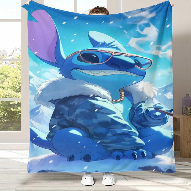 Kawaii S-Stitch Cartoon Flannel Blanket,Ultra Soft Warm Plush Throw for Home Bedroom Bed Sofa Cover Camping Picnic gift kids