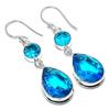 Swiss Blue Topaz Gemstone 925 Sterling Silver Jewelry Earring 2.13"