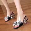PVC Transparent Bowknot Slides Fashion Sparkling Rhinestone Peep Toe Designer Summer Women Shoes Elegant Non-Slip Party Shoes