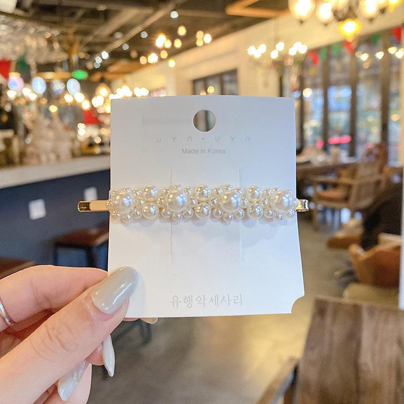 Корейская шпилька для волос со стразами и жемчугом для женщин: Элегантная боковая заколка для челки