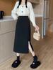 High-Waist Slimming A-Line Midi Skirt with Slit - 2024 Korean Style Summer Fashion for Petite Women