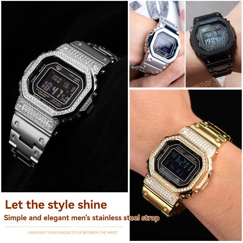Модификационный комплект из нержавеющей стали для CASIO G-SHOCK GMW-B5000 – Металлический корпус с рамкой, полностью металлический ремешок для 3459 gmwb5000, Мужской ремешок для часов