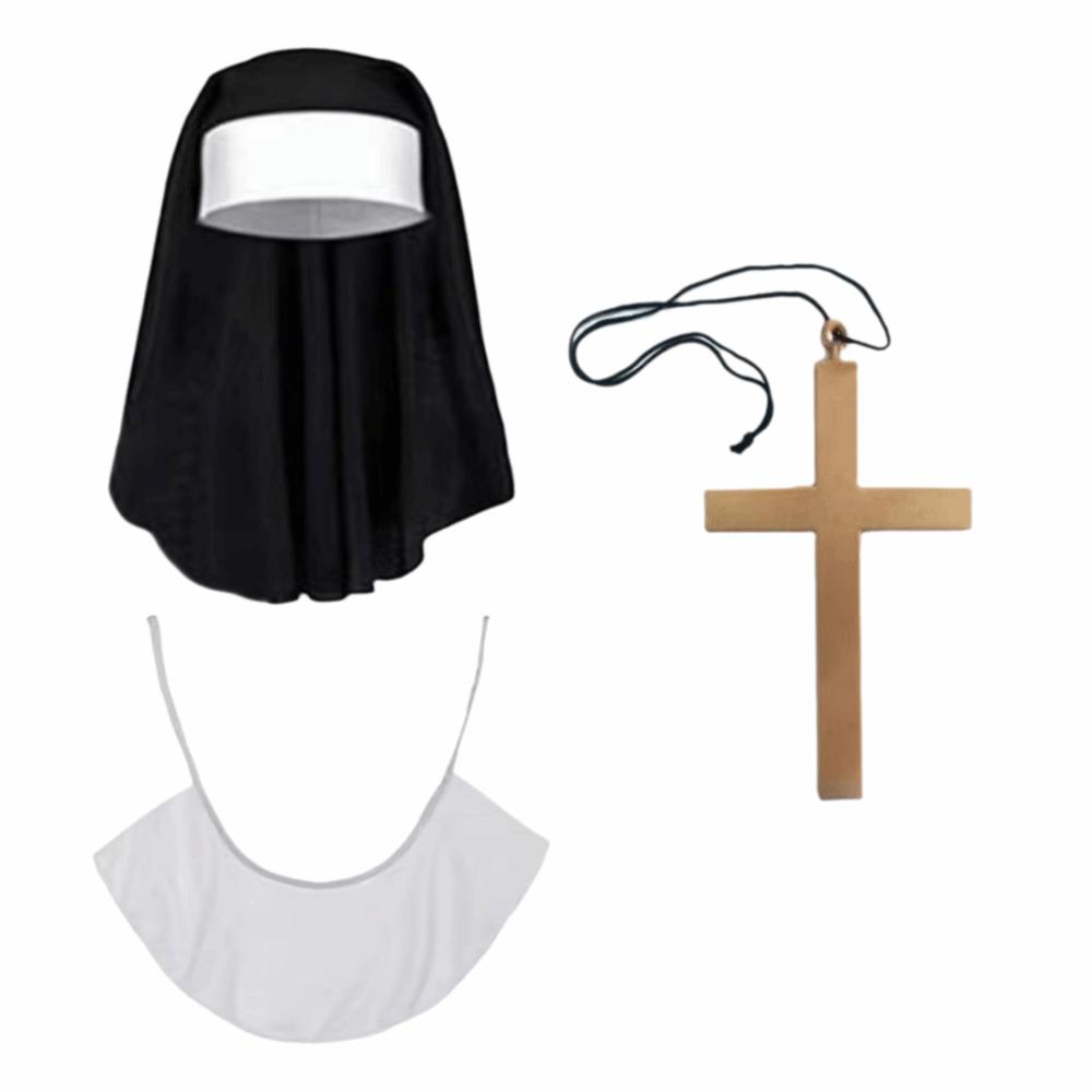 1/3Pcs Victorian Halloween Gothic Costume Nun Collar Gothic Hat White Collar Costume Party