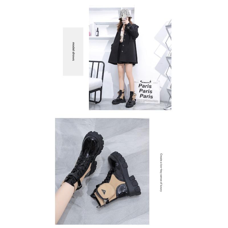 Осень Новые Женские Ботильоны Байкеры Большого Размера Женские Ботильоны в Британском Стиле на Платформе на Шнуровке Короткие Рыцарские Ботинки Мартин