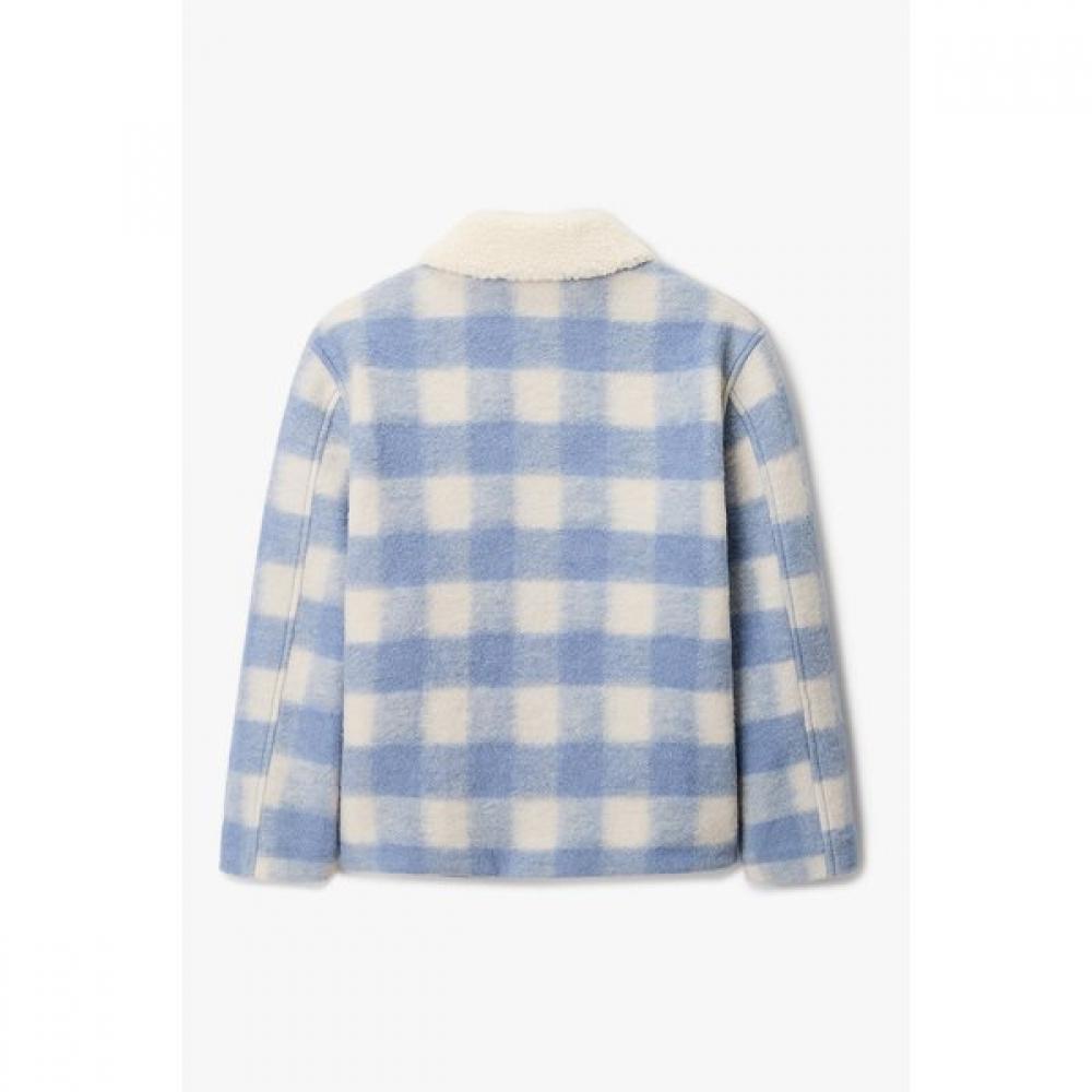Emporio Armani Junior Eco Fur Collar Check Pattern Peacoat 0456301007