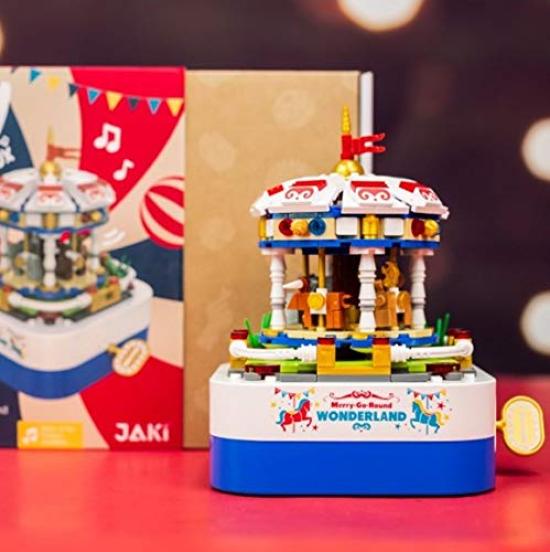 ROBOT PLAZA Assembly Block Toy Music Box Children Boys Girls Educational Toy Merry-Go-Round Birthday Gift (Merry-Go-Round)