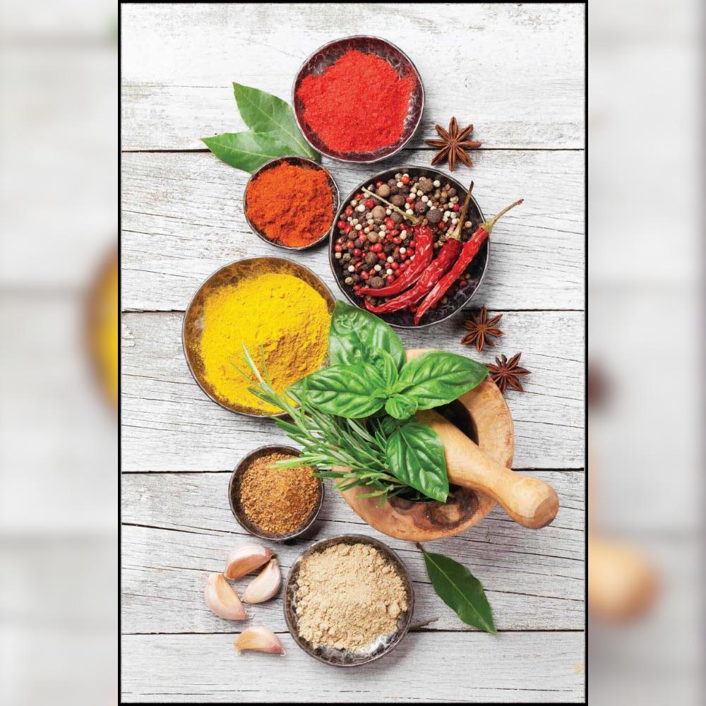 Kitchen Rug Decorated with Colorful Spices, Stylish Spice Themed Rug for Modern Kitchens