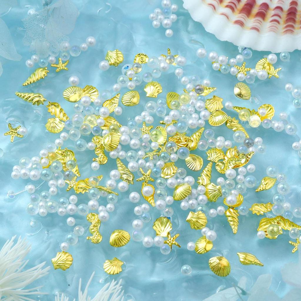 1 упаковка Y2K Металлические 3D Шармы для Нейл-Арта с Ракушкой, Морской Звездой, Морской Раковиной, Металлические Заклепки, Детали для Ногтей, Жемчужная Страза, Летние Принадлежности для Ногтей