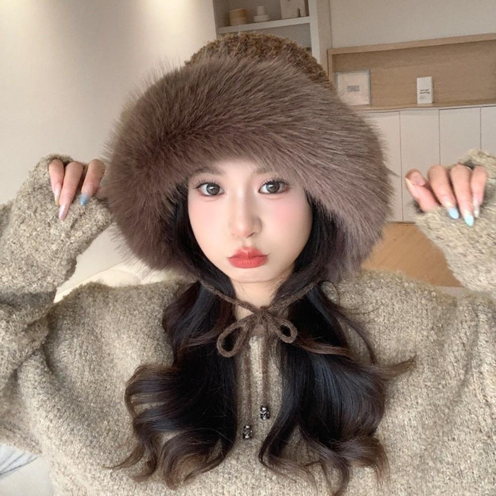 Warm Winter Plush Hat Thickened Ear Protection Hat Trendy Knit Hat  for Women
