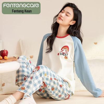 Женский хлопковый пижамный комплект с длинным рукавом Fenteng Kean