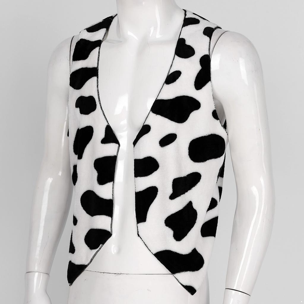 Мужской жилет с принтом коровы, открытый спереди, безрукавный кардиган, жилет, ковбой, топы для косплея на Хэллоуин, нарядная одежда