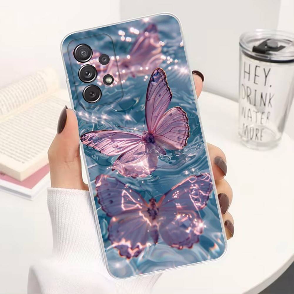 Pink Butterfly Pattern For Samsung A51,30,71,S9,Ultra,S20,FE,22,Lite,23,21,PIus,10,Transparent, Silicone Case