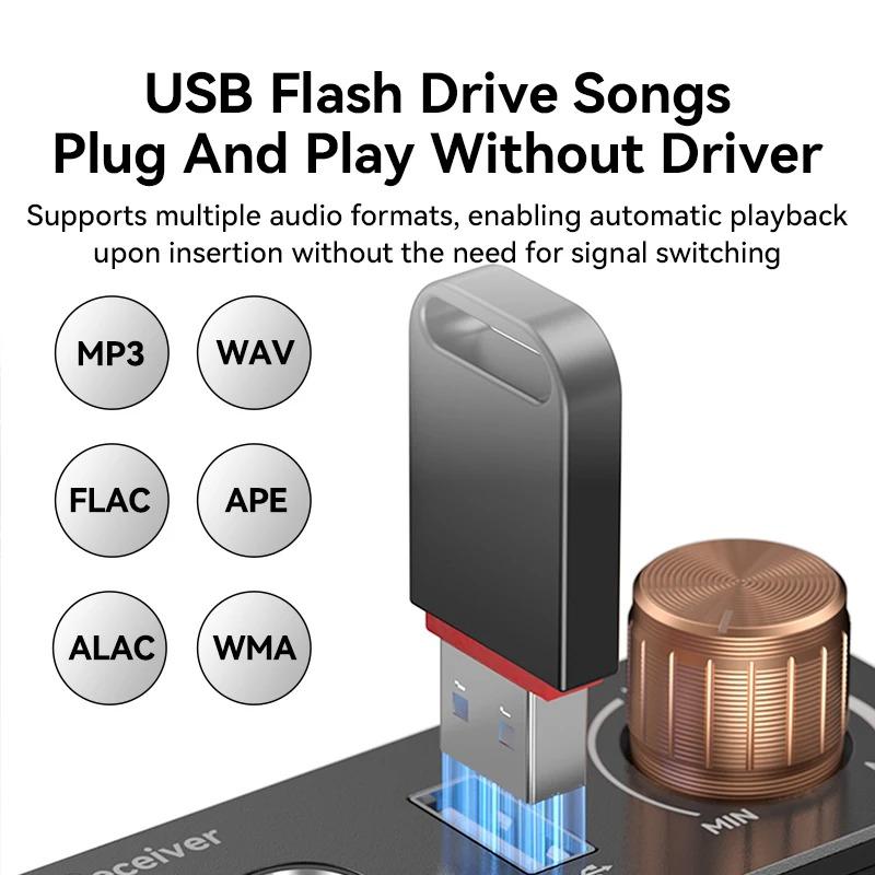 Bluetooth 6.0 Audio Receiver 3.5mm AUX RCA USB 6.5MM Microphone Music Wireless Adapter USB U-Disk HIFI Lossless Music for TV PC