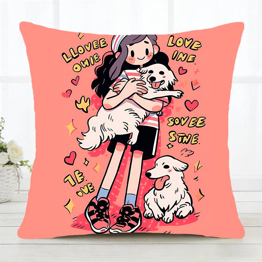 Cartoon Girl Pillow Case Fashion Square Pillowcase Bedroom Sofa Room Ins Decoration Leisure