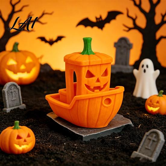 Relaxation Gift Idea 3D Printed Ghost/Pumpkin Boat Figurine Creative Ghost Ornament Mini Pumpkin Fun Sculpture Desktop Decoration for Office Study