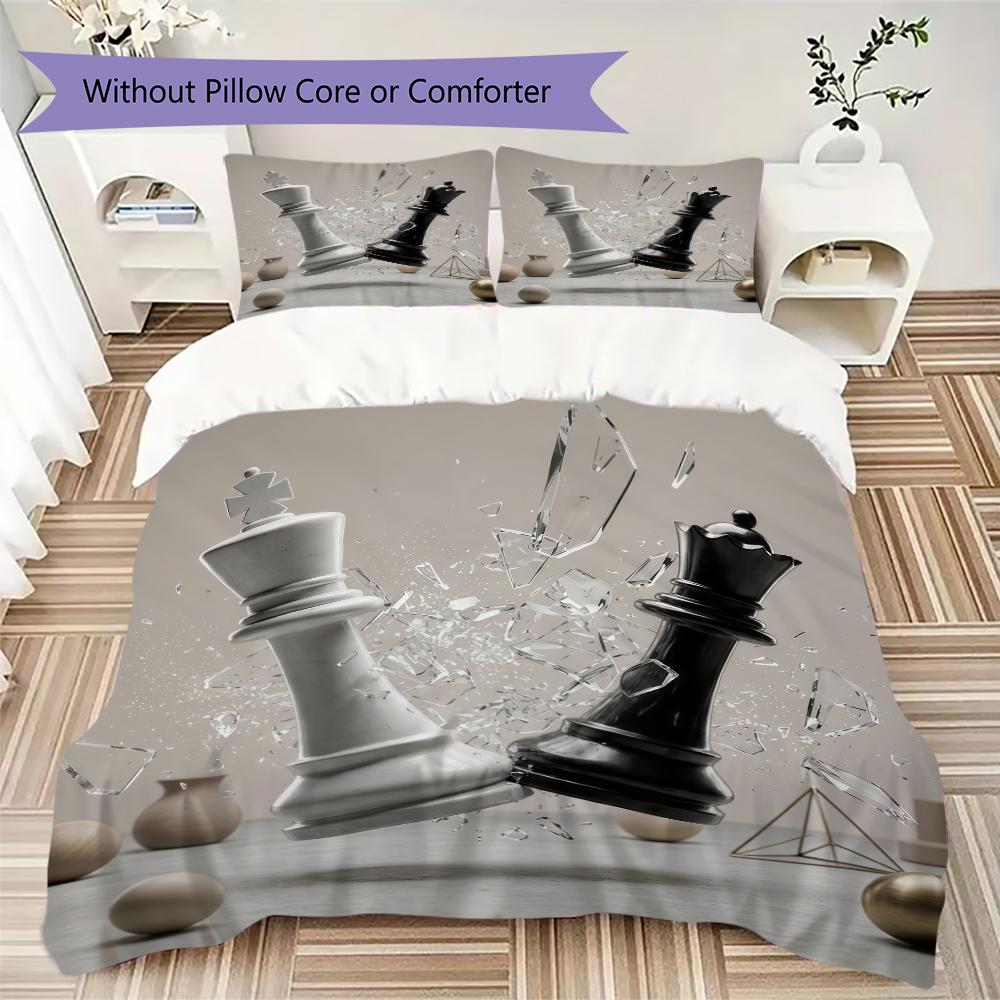 Chess Pattern Bedding uilt Set uilt Cover Pillowcase Home Decoration Birthday Gift (1 * duvet cover + 2 * pillowcase without core)