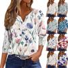 Women's T Shirt Tee Print Button 3/4 Sleeve Daily Weekend Fashion Basic V Neck Regular Top