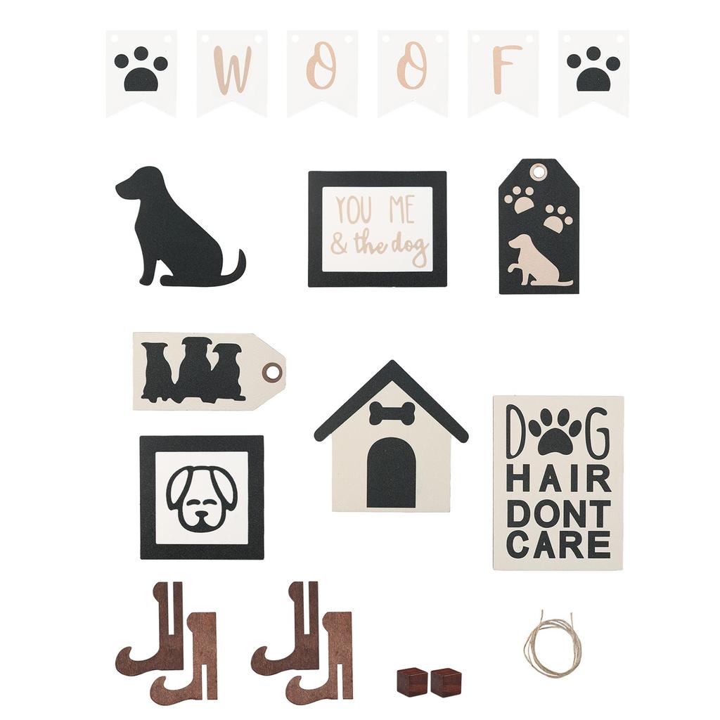 Dog Tiered Tray Decor Wooden Sign Festive Rustic Table Centerpieces For Home Kitchen Coffee Bar Party Supplies