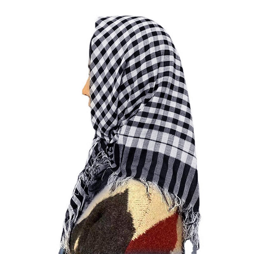 Winter Popular Rural Pattern Headwrap for Adult Unisex Fashion Checked Fringed Headcover Breathable Bandanas All Age