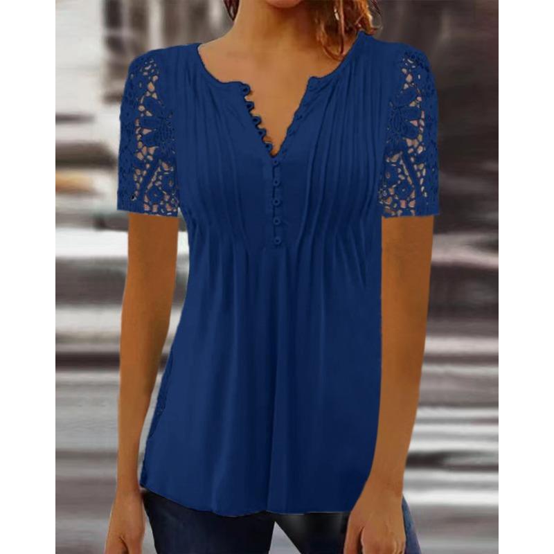 HNXC Женские модные повседневные однотонные блузки и рубашки с v-образным вырезом и коротким рукавом с принтом